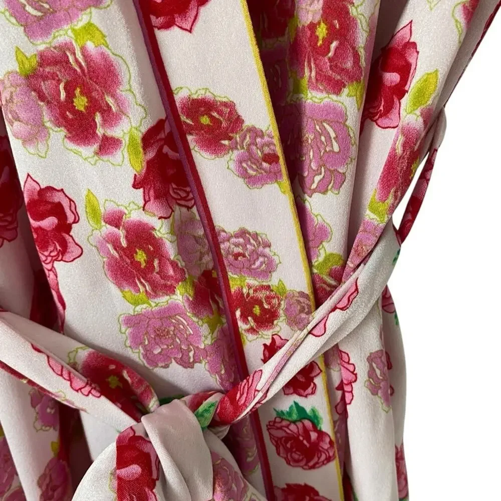 Natori Neiman Marcus Vintage Cabbage Rose Pink Robe size XS - Picture 4 of 9